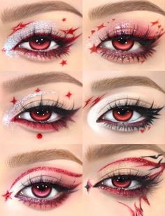 Black Red Eye Makeup, Akatsuki Makeup, Black And Red Eye Makeup, Black And Red Eyeshadow, Christmas Eyeshadow Looks Easy, Makeup Noel, Christmas Eyeliner, Makeup New Year, Christmas Makeup Looks