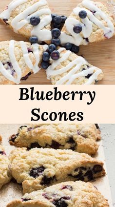 blueberry scones with white icing on top