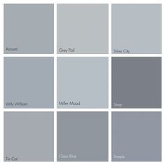 several shades of gray paint with the names and colors in each one, which are all different