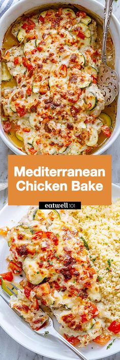 this mediterraneanan chicken bake is loaded with vegetables and cheese