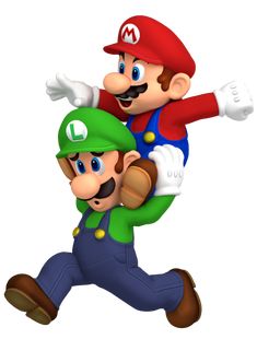 the mario and luigi bros characters are being carried on their back by each other in this image