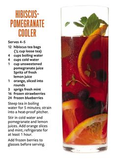 the recipe for hibiscus - pomegranate cooler is shown in an advertisement