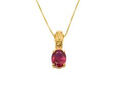 Gold Ruby Pendant set with a created Ruby in a perfect diamond cut & flawless clarity, at 10x8mm (3 Carats). Red Boho Pendant design made of Gold Vermeil ☞ thickest 18k Gold Plating on top of Solid 925 Sterling Silver ☞ made to last. Click here for ☞ Matching Ring Matching Earrings - please ask me Details:♥ Created Ruby in a flawless clarity♥ Ruby: 10x8mm, 3 Ct, diamond cut♥ Pendant Height 20mm, Width 8mm♥ Free Complimentary Chain♥ 18k Gold VermeilSKU 2804 Fine Jewelry Ruby Oval Pendant, Fine Ruby Jewelry With Oval Pendant, Red Oval Faceted Jewelry, Red Faceted Oval Jewelry, Faceted Oval Red Jewelry, Red 14k Gold Engraved Jewelry, 14k Gold Red Engraved Jewelry, Formal Ruby Jewelry With Faceted Details, Red Engraved 14k Gold Jewelry