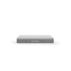 the back side of a gray and white tv box on a white background with no one in it