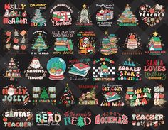 christmas themed stickers on a black background