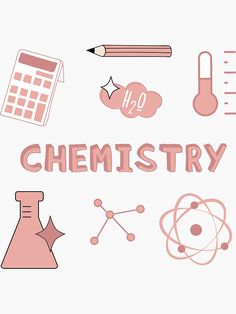 the word chemistry surrounded by science related items