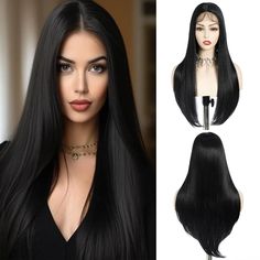 PRICES MAY VARY. 💕【Heat Resistant & Lightweight】Long straight wig selected heat-resistant synthetic hair without any unpleasant odor. The stylish and straight appearance adds diversity to your style, enhancing your charm and confidence. 💕【Comfortable & Breathable】Long straight synthetic lace front wig fits your skin and is soft and breathable. The lace color closely resembles skin tone. Small frontal lace makes your hairline look more realistic, natural. 💕【Unique Style】Glueless lace front wig Middle Part Long Hair, Straight Black Wigs, Black Wigs, Brunette Hair With Highlights, Long Hair Wigs, Black Wig, Middle Part, Wigs For Women, Straight Wig