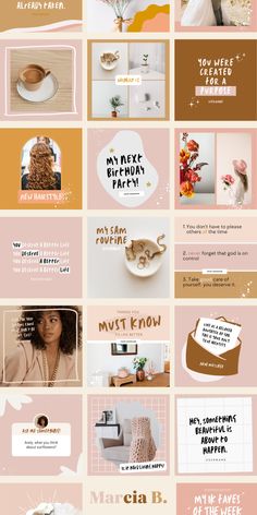 a collage of photos with different words and pictures on it, including coffee beans