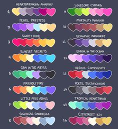 the color chart for different shades of hearts