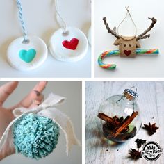 four different pictures with various items in the same photo and text that says, diy christmas ornaments