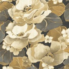 a floral wallpaper with white and gold flowers