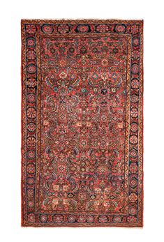 an antique persian rug with red and blue colors