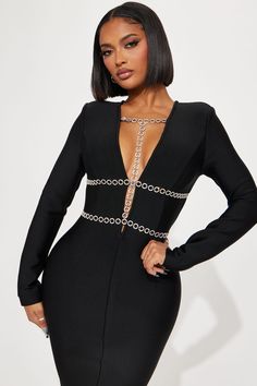 Kaia Bandage Midi Dress - Black Size 16 Women, Birthday Fashion, Bandage Midi Dress, Dress Long Sleeves, Xl Fashion, Black Gown, Spring Summer Dress, Long Sleeve Midi Dress, Bandage Dress