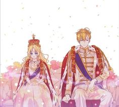 two people sitting on a bench dressed in fancy clothes and tiaras, one wearing a crown