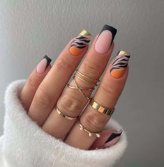 43 Pretty September Nail Designs and September Nails To Welcome Fall With a New Mani Tiger Nails, Peach Nails, September Nails, Classy Nail Designs, Art 2024, Square Nail Designs, Short Nails Art, Dope Nail Designs, Pretty Nail Art Designs