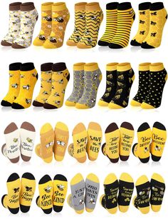 PRICES MAY VARY. Enough Package Content: the package includes a set of 10 pairs of bee socks, each is designed with different patterns, helping to distinguish and ensuring you will always have a fresh pair ready, choosing them depending on your outfit Exquisite Bee Themed Style: featuring a delightful bee theme with funny words on the bottom, these bee themed socks add an attractive style to your outfit, the creative design sets you apart, showcasing your fun and vibrant personality Ideal Fit: t Bee Themed Clothes, Bee Themed Gifts, Bee Socks, Bee Sock, Bee Shoes, Attractive Style, Vibrant Personality, Low Cut Socks, Socks Gift