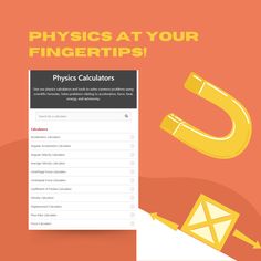 the physics calculator is displayed on an orange background