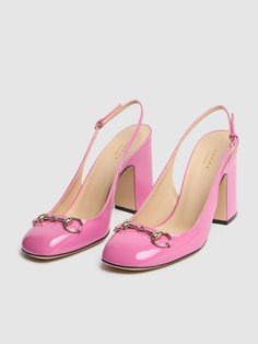 95mm Heel. Pink patent leather upper . Light gold-toned hardware . Horsebit detail. Rounded toe . Leather sole . Adjustable ankle strap with buckle closure Ski Accessories, Mule Sandals, Flat Espadrilles, Swim Accessories, Slingback Pump, Heeled Loafers, Manolo Blahnik, Wedge Shoes, Jimmy Choo