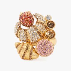 Beautiful Kate Spade French Pastry Ring “Patisserie Statement Ring” Depicts Croissants, Macaron Cookie, Strawberry And Other Bakery Treats & Pastries In Gold, Pink, Red & Topaz Colors With Multi Stones & Crystals Set In Gold Tone New Nwt Never Worn. Authentic. Original Receipt Shown. Comes With Original Packaging & Dust Bag (Keepsake Bag) Shown Size 7 Unique! Statement Piece! For The Traveler, The Pastry Or Coffee Fan, The Francophile, Audrey Hepburn Breakfast At Tiffany’s, Etc. Sold Out Online Cookie Strawberry, Pastry Ring, Bakery Treats, Kate Spade Minnie Mouse, Red Topaz, Kate Spade Disney, Peridot Color, French Pastry, Topaz Color