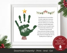 a christmas card with a hand print on it