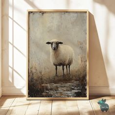 a painting of a sheep in a room with sunlight coming through the window and on the floor