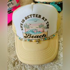 Otto Trucker Hat , Sand / White Chain Is Detachable! At The Beach, Nashville, Salty Cowgirl, Trucker Hat Designs, Country Concert, Beach Hat, Trucker Hats, Hat Designs, Trucker Hat