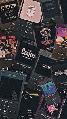 an array of music cd's are shown in this image with the caption that reads, listen to the beatles