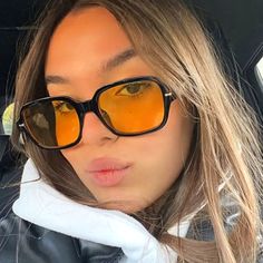 New In Bag/Box Yellow Tinted Shades With Black Rim Design Is Different Very Cool! Glasses Outfit, Orange Sunglasses, Yellow Sunglasses, Sunglasses Outfit, Oval Glasses, Sports Glasses, Stylish Glasses, Shades Sunglasses, Beach Accessories