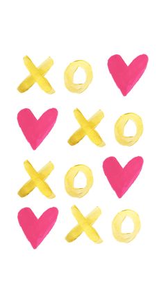 painted hearts and xoxo symbols on a white background