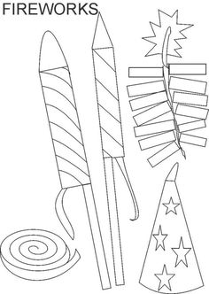 fireworks and party hats coloring page