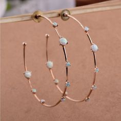 Brand New Without Tags. Comes With Box. Large But Delicate Man Made Opal Hoop Earring, Perfect For A Casual Date Or Formal Evening. Made Of 925 Sterling Silver Diameter 60 Mm(6cm) 14k Rose Gold Plating C A R E ~ T I P S: - Do Not Wear It To The Pool, Spa, Or The Beach - Remove When Sleeping, Exercising, Or Doing Other Physically Strenuous Activities. Anniversary Gifts Handmade, Gold Wedding Anniversary, Triple Hoop Earrings, Stud Fashion, Chalcedony Ring, Green Gems, Casual Date, Beaded Dangle Earrings, Rose Gold Wedding