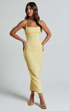 ABEGAILLE Midi DRESS - BODYCON DRESS in Lemon | Showpo USA Elegant Midi Bandage Dress For Club, Elegant Stretch Midi Dress For Club, Fitted Longline Midi Dress For Summer, Elegant Sheath Midi Dress For Club, Chic Midi-length Bandage Dress For Clubs, Chic Midi Bandage Dress For Club, Chic Midi Length Bandage Dress For Club, Fitted Midi Dress With Straight Neckline For Date Night, Fitted Longline Midi Dress For Date Night