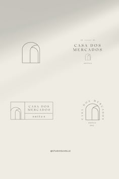 the logos for several different businesses are shown in white and grey colors, including one with an arch