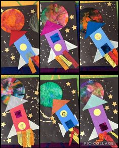 four pictures of the outer planets made out of construction paper