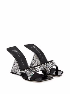 Find GIUSEPPE ZANOTTI Akira Shine Crystal-embellished Mules on Editorialist. black suede crystal embellishment open toe branded leather insole wedge heel sculpted heel Ballet Crafts, Rhinestone Embroidery, Runway Shoes, Gorgeous Heels, Fashionable Shoes, Suede Mules, Dream Shoes, Crystal Embellishment, Shoe Obsession