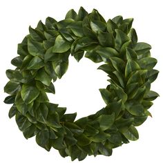 a wreath made out of green leaves on a white background