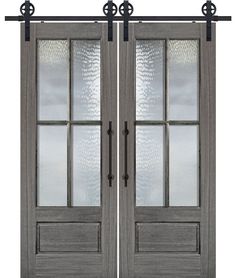 two double doors with glass and metal handles