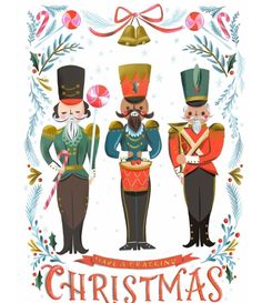 christmas card with three soldiers in uniform