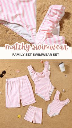 Turn heads at the beach in our Pink Striped Family Swimwear Set! With coordinating swimwear for the whole family, you'll be the cutest crew by the shore. Say hello to sunny days filled with laughter, love, and plenty of matchy-matchy moments! #FamilySwimwear #MatchingSwimsuits #SummerStyle Family Swimwear, Summer Family, Yellow And Pink, Blue Swimsuit, Pink Stripes, Matching Outfits