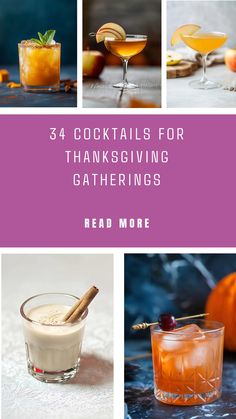 four cocktails for thanksgiving gatherings with text overlay