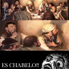 an image of the face of jesus in front of two pictures with words that read, es chabelo