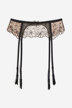 Garter belt in sheer mesh with delicate embroidery. Narrow  picot-trimmed elastic at top  hook-and-eye fastener at back  and adjustable garter straps. Delicate Embroidery, Lingerie Accessories, Light Beige, Women Lingerie, Black Women, H&m, Mesh, Elastic, Embroidery