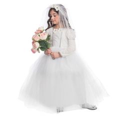 A comfortable and adorable dress for any dress up occasion. Costume Set Includes: 1x Bridal Dress 1x Veil Available In Sizes; Small, Medium, and Large. Versatile: Great for Halloween stage, kids parties or one-on-one play time year round Additional Features: ◾ 100% polyester ◾ Material is hydrophobic resulting in easy wash and dry. ◾ Very durable: resistant to most chemicals, stretching and shrinking, wrinkle resistant, and abrasion resistant Princess Bride Costume, Bride Halloween Costume, Princess Costume Kids, Toddler Costumes Girl, Wedding Dress Costume, Veil Dress, True Bride, Costume For Girls, Princess Wedding Gown