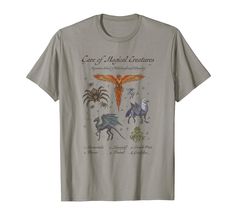 a gray t - shirt with different types of mythical creatures