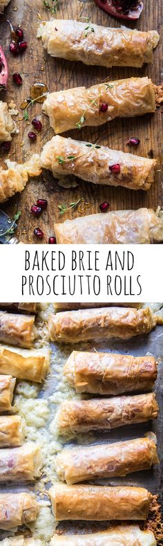 baked brie and prosciutto rolls with cranberry sauce on top