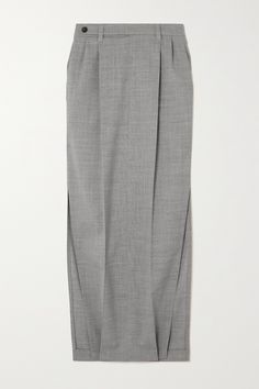 Brunello Cucinelli is always exploring tailoring through a contemporary lens. This maxi skirt is made from gray stretch-wool and has pressed pleats that nod to traditional suit trousers. Chic Long Wool Skirt, Wool Pleated Long Skirt, Corporate Skirt, Luxury Chic Gray Skirt, Luxury Gray Lined Skirt, Embellished Midi Skirt, Organza Midi Skirt, Silk Wrap Skirt, Fw 2024