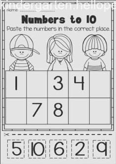 the numbers to 10 worksheet is shown in black and white with an image of two