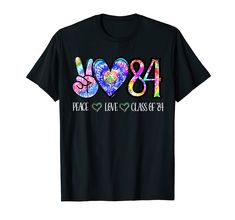 a black t - shirt with the words love and hearts in rainbow colors on it