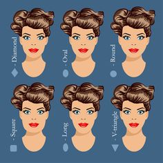 Set of different woman face shapes. female face types. forms of a female face - square, triangle, circle, oval, diamond, long. stock vector illustration.