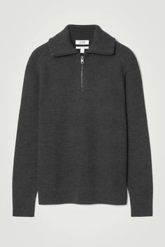 This modern sweater is expertly knitted from a blend of RWS wool and cotton that's weighty and warm. Offered in versatile black, it's shaped for a relaxed fit and designed with a foldover half-zip collar, which can be worn fastened up or slightly open to show your T-shirt underneath.  Relaxed fitSlightly dropped shouldersCertified according to the Responsible Wool Standard, to protect the welfare of the sheep and their environment Shell: 65% RWS Wool, 35% Cotton. Excluding trims / Machine wash B Modern Sweater, Half Zip Jumper, Zip Collar, The Sheep, Half Zip Sweaters, Flight Jacket, Knitwear Men, Women's Coats & Jackets, Zip Sweater